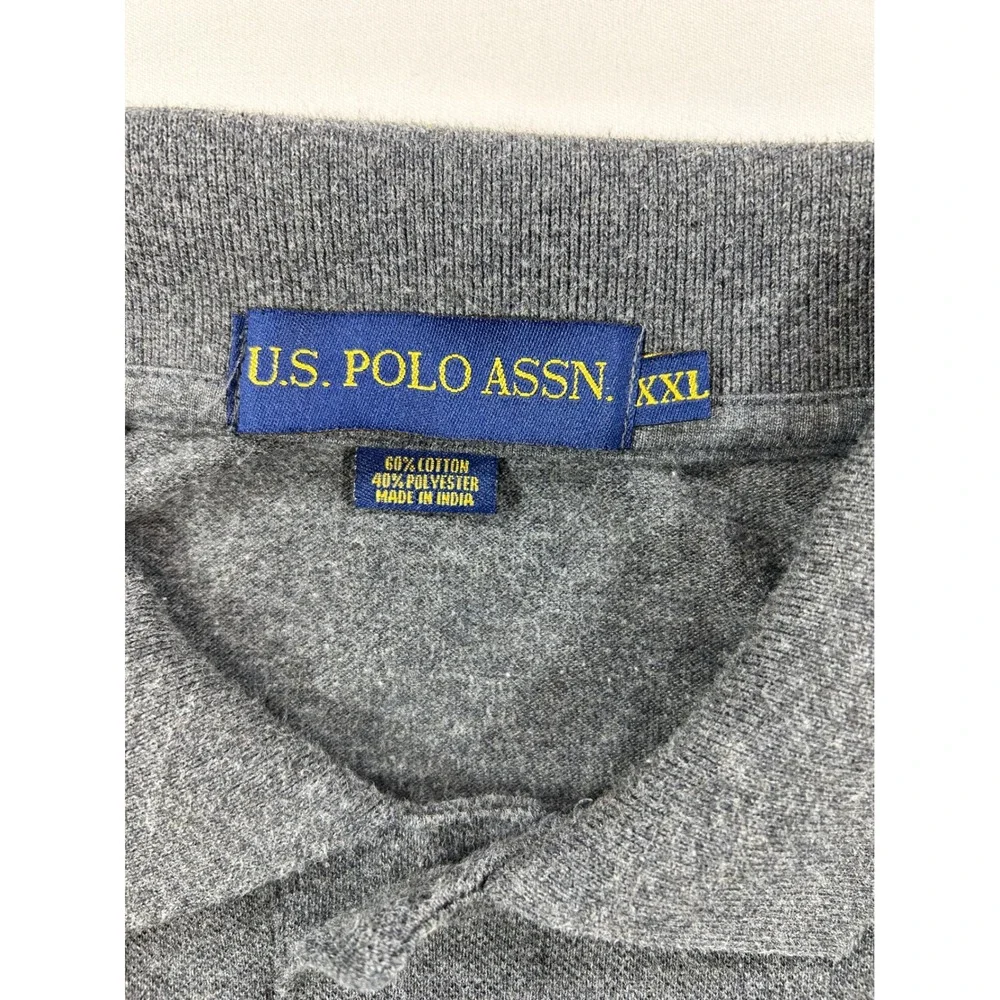 US Polo Assn Mens XXL Charcoal Gray Heather Short Sleeve Polo Shirt Red Logo